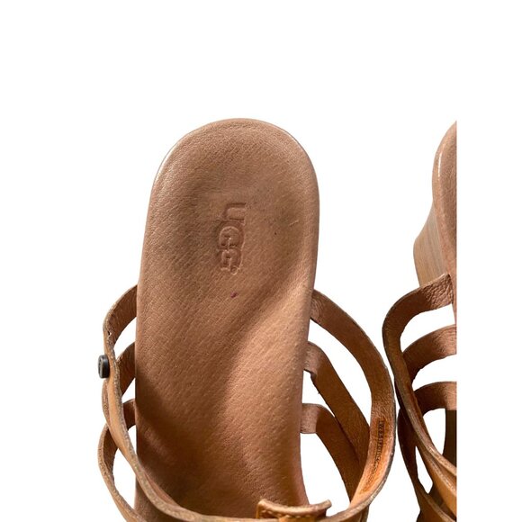 Ugg Mattie Leather Wedges Tan Size 8.5 Summer Boho Hippie Neutral Beach Vacation - Picture 5 of 12